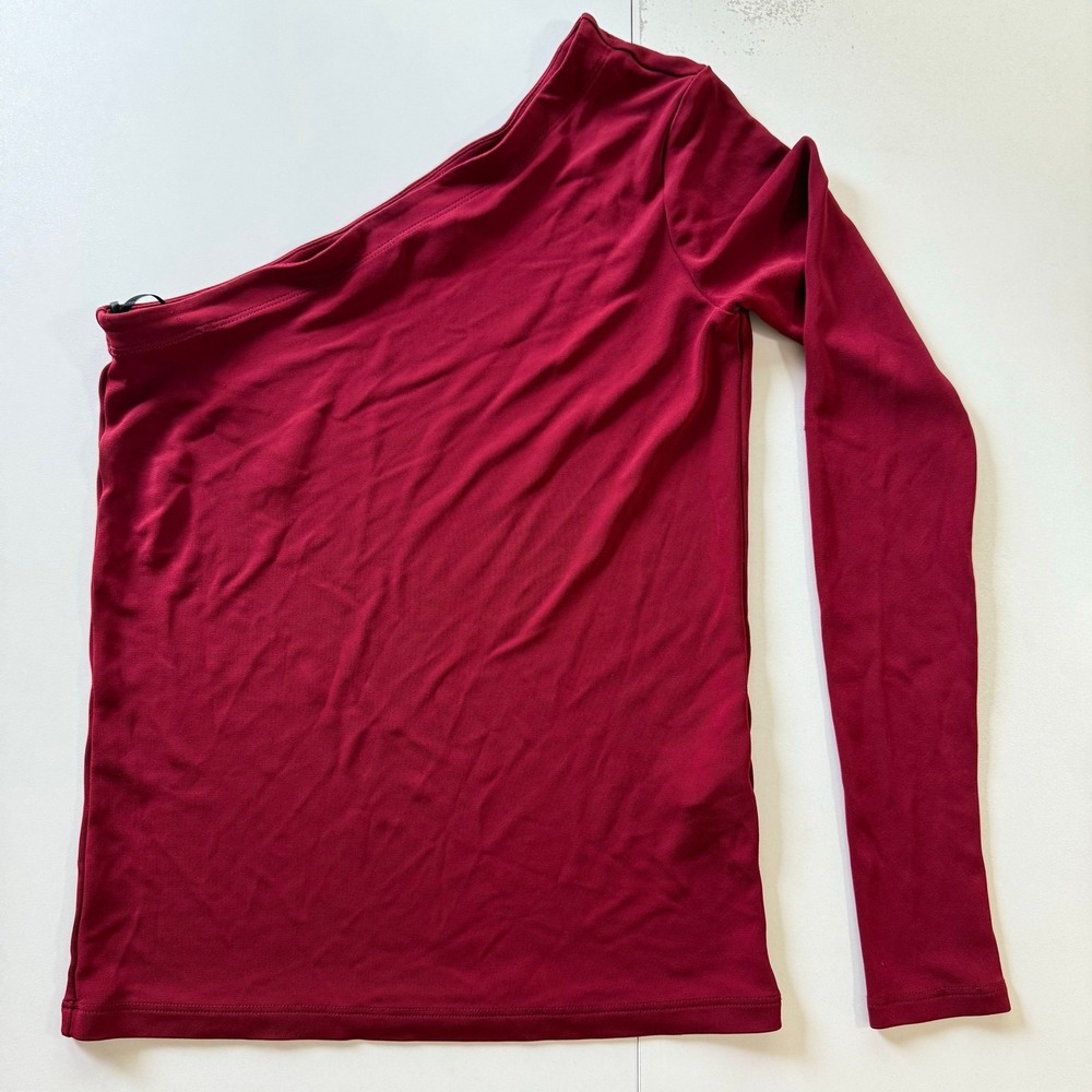 Theory Lefft‎ One Shoulder Top Dark Vermilion Red Matte Jersey Size P
